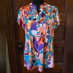 Ava & Grace Multicolor Abstract Floral Short-Sleeve